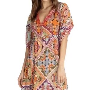 Johnny Was Jade 100% Silk Embroidered Maxi Dress w/Tassel Drawstring